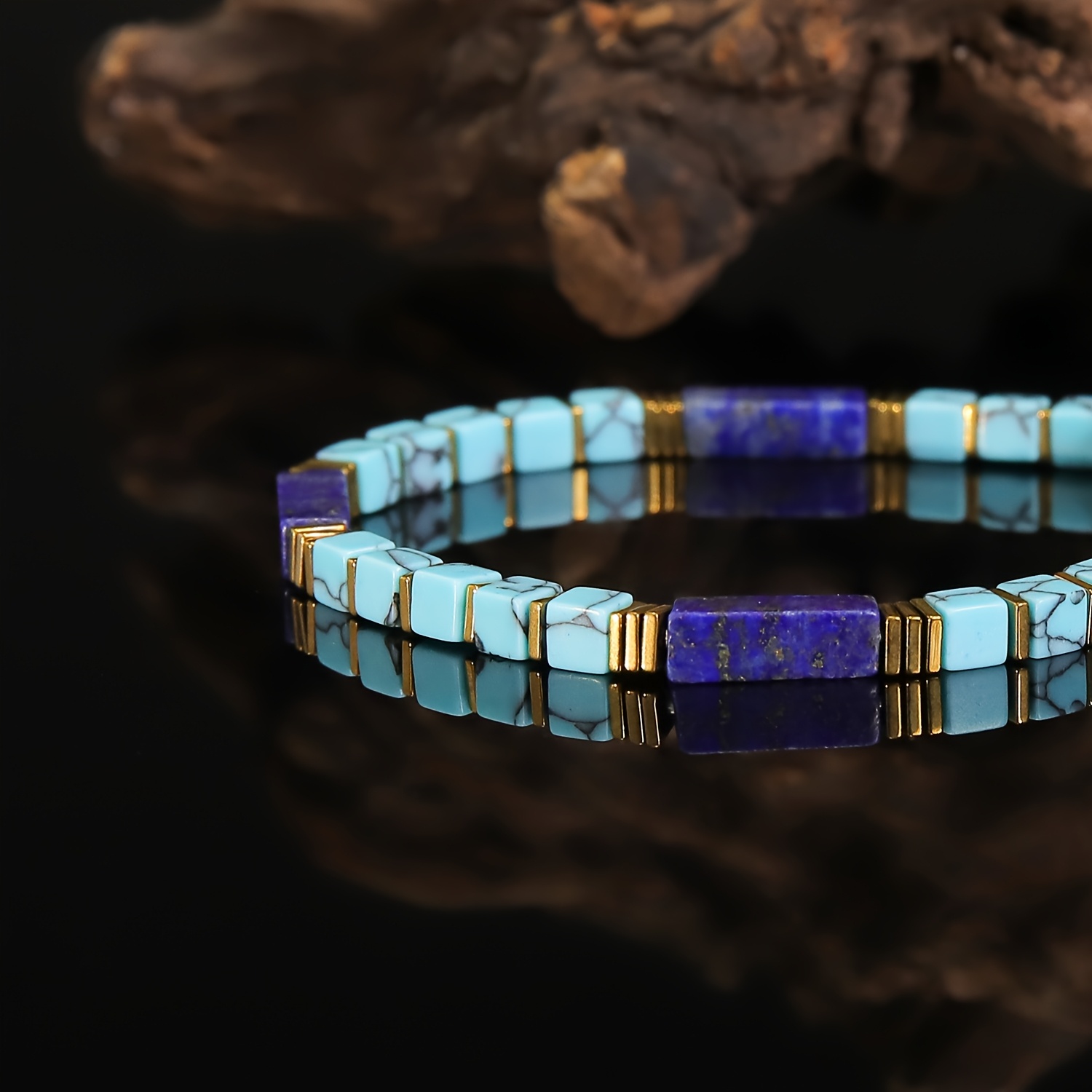 2pcs Lapis Lazuli & Turquoise Square Beaded Bracelet Set